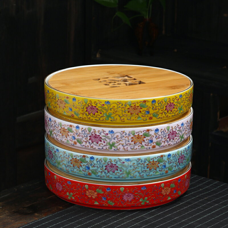 陶瓷茶盤日式家用竹托盤 功夫茶具套裝圓形儲水干泡小茶臺