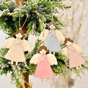 圣誕節裝飾品圣誕樹掛件木質無紡布天使娃娃女孩圣誕場景布置裝飾
