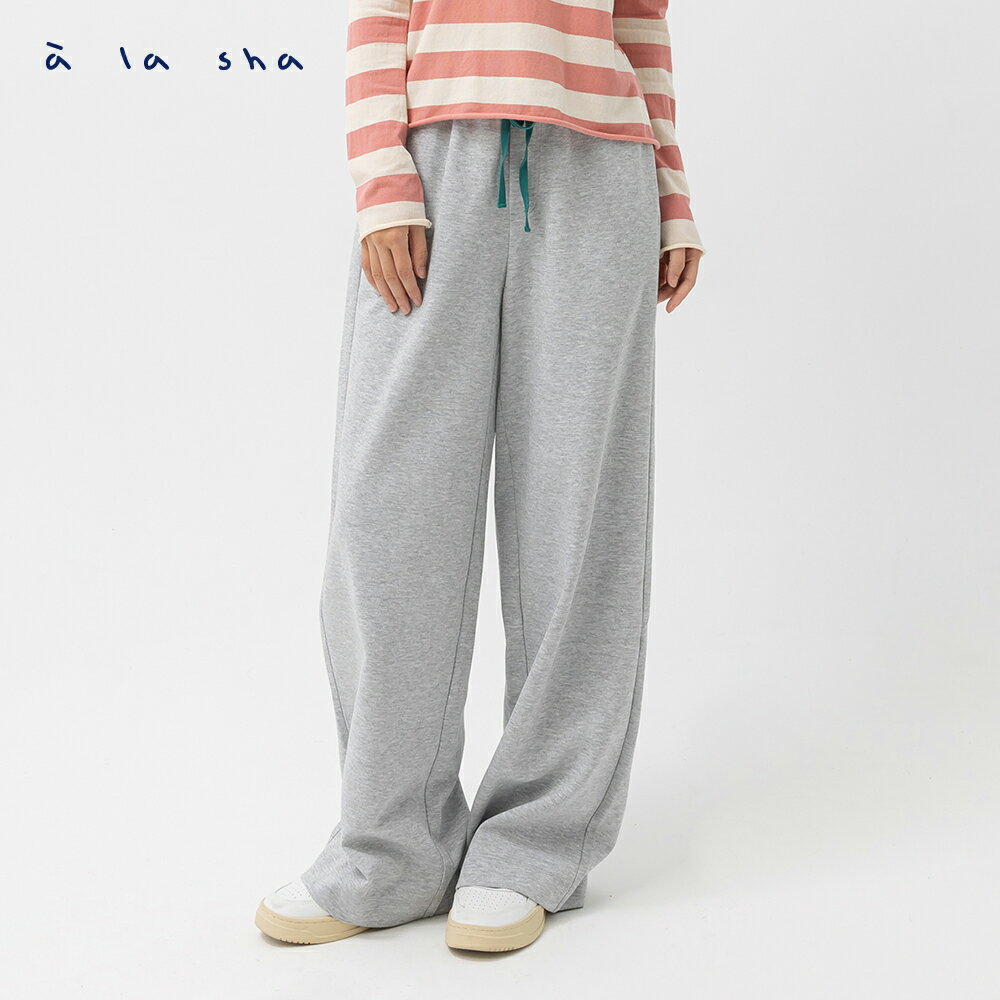 à la sha 抹茶口袋直筒棉長褲