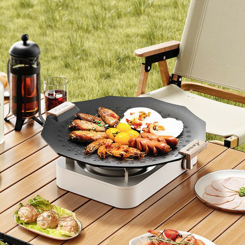 戶外麥飯石卡式爐露營韓國烤肉盤商用燒烤鍋韓式鐵板燒電磁煎烤盤