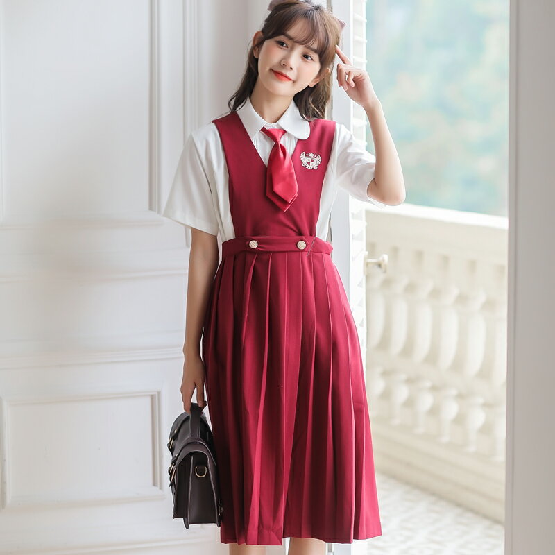 學院風日系jk制服套裝裙子女夏季護奶背帶裙氣質減齡高級感連衣裙
