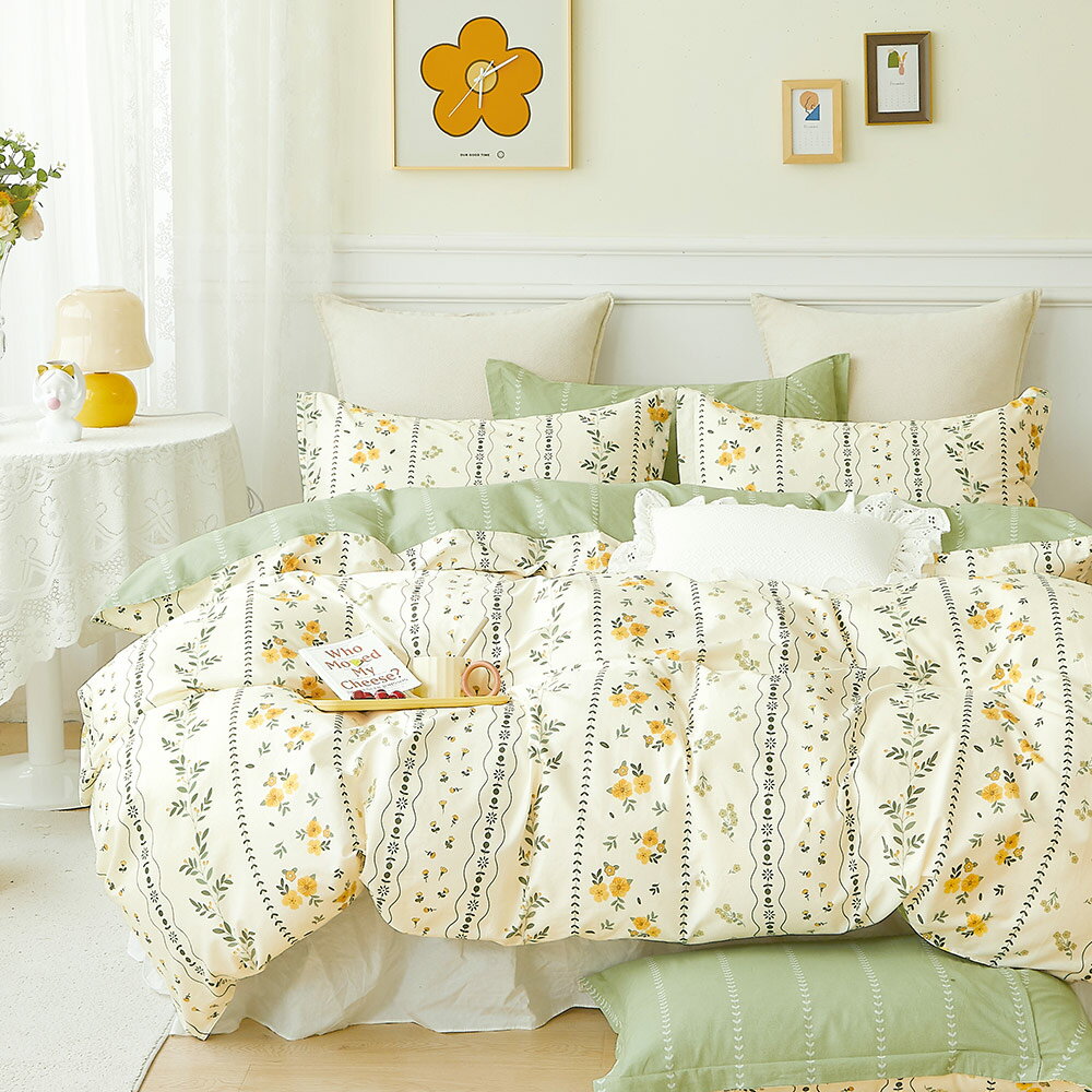 床包枕套組-單人/雙人/加大 / 精梳純棉 / 花晴綠藤  台灣製 1