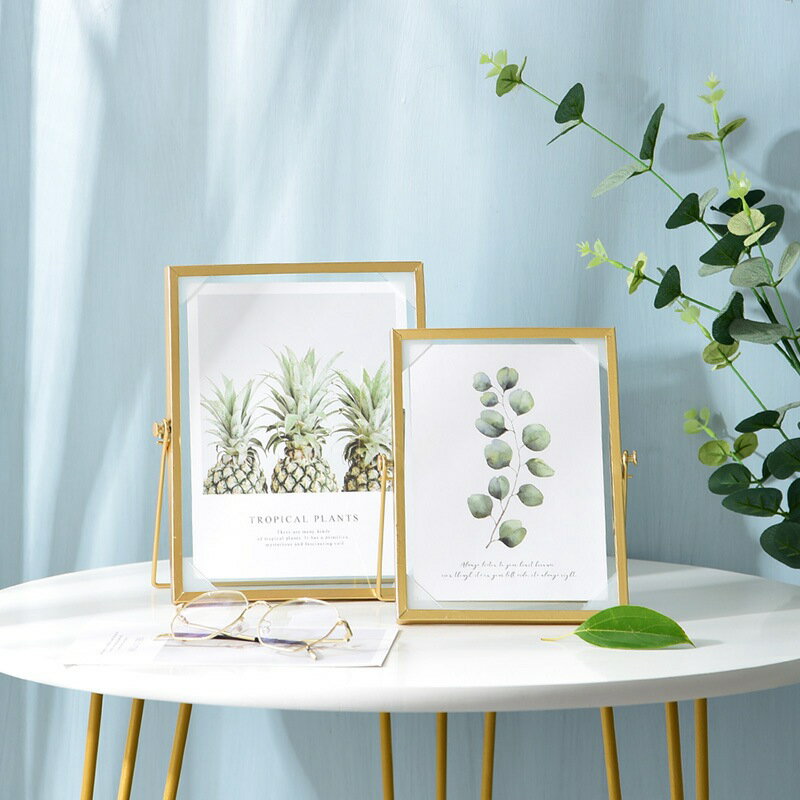 北歐幾何金屬玻璃相框創意植物標本夾 家居立體桌面擺件