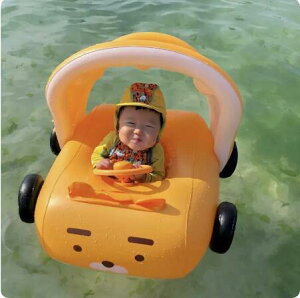 ins網紅游泳圈兒童寶寶坐圈卡通可愛汽車遮陽棚嬰幼兒充氣泳圈