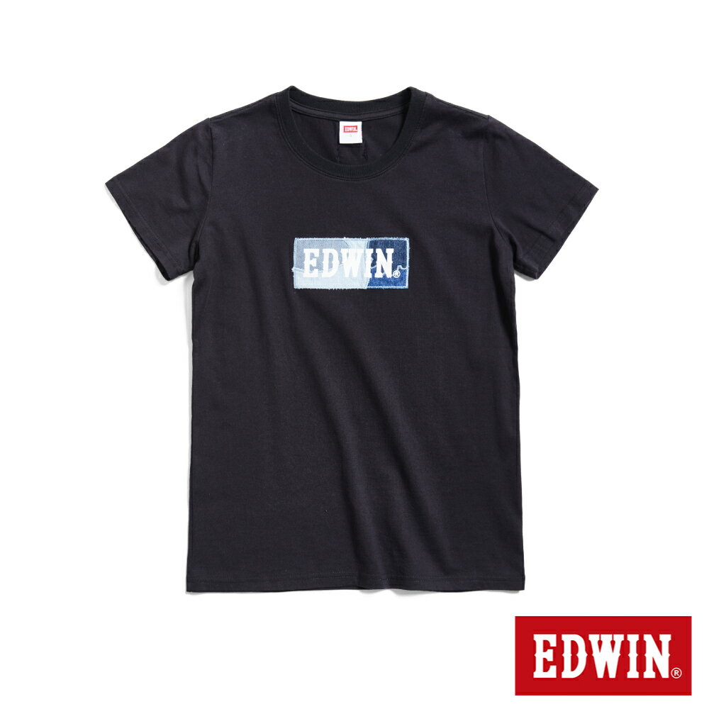 EDWIN 再生系列 CORE拼布 BOX LOGO短袖T恤-女款 黑色