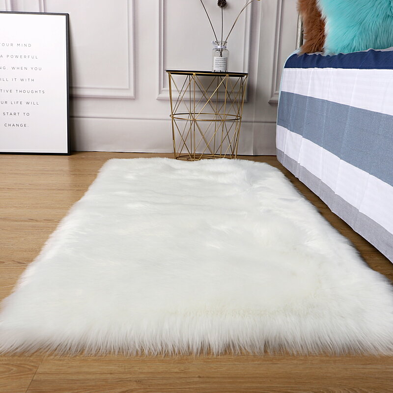 床邊毛毯/地毯 現代簡約長毛絨地毯臥室床邊毯白色毛毯衣帽間客廳毛毛地墊輕奢風『XY27631』