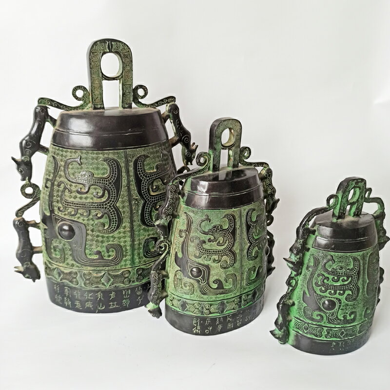 漢代青銅器仿古擺件四虎編鐘客廳復古擺設家居飾品樂器工藝品古董