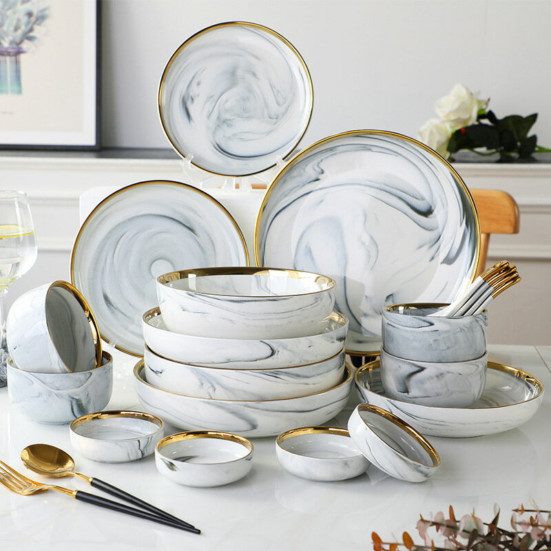 碗碟套裝家用組合高檔餐具北歐輕奢網紅ins風陶瓷碗盤餐具菜盤子