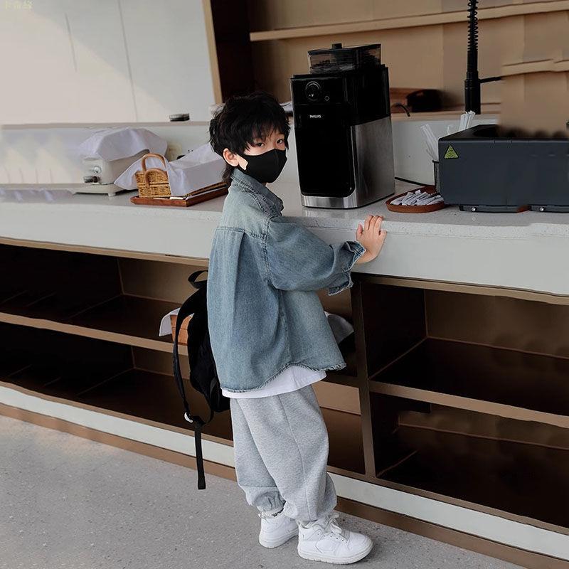 男童牛仔襯衫兒童秋裝外套2024春秋新款中大童男孩網紅運動衣服潮