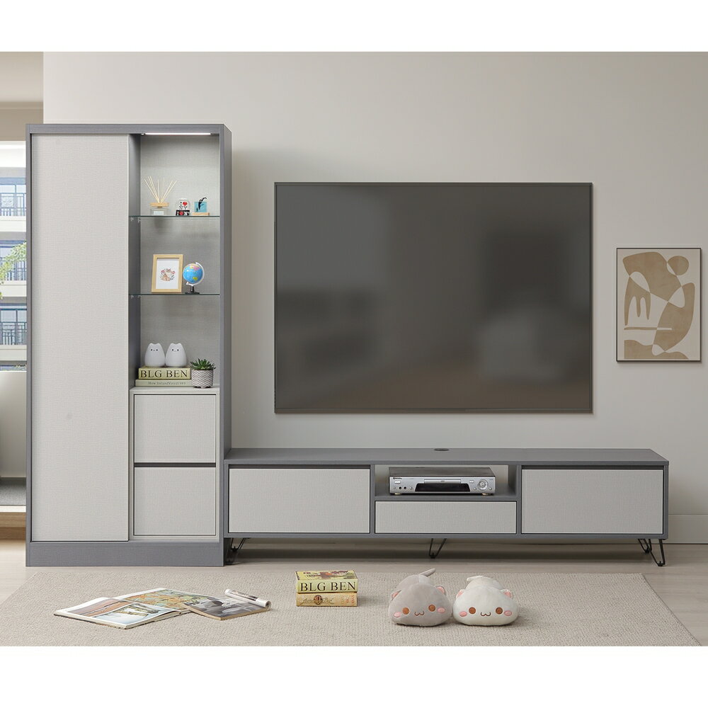 【直人木業】JASPER 現代簡約風滑門玻璃展示櫃及電視櫃組260cm｜APP結帳再賺4%點數#雙11狂購節 1