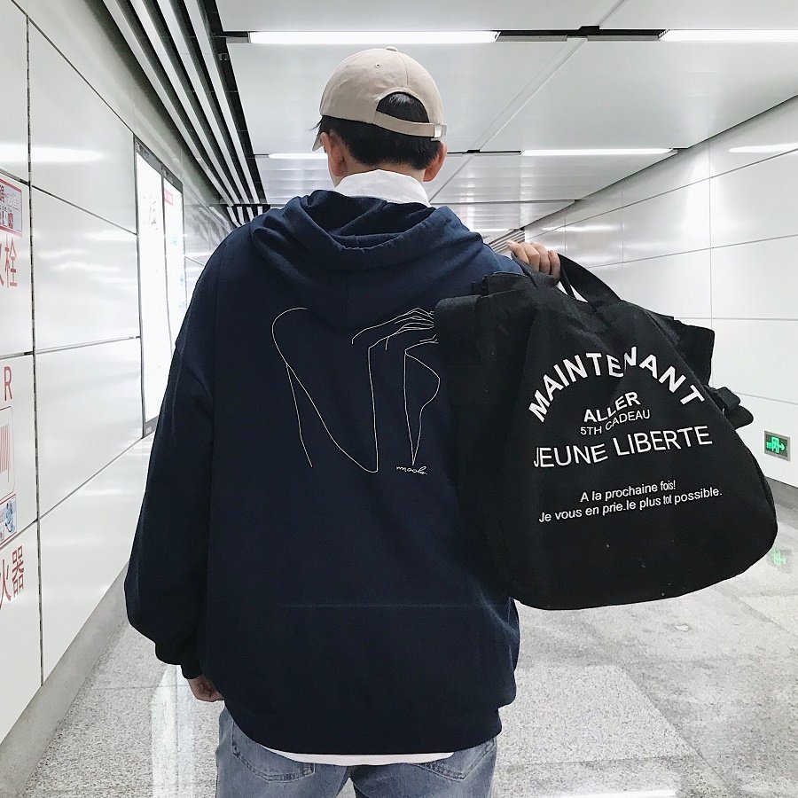 FINDSENSE品牌 韓國 新款 白色 寬鬆顯瘦 連帽衛衣 時尚 潮流上衣 嘻哈 字母印花 個性 長袖 運動