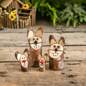 木制兔子一家擺件創意DIY材料手工藝幼兒園環創兒童房卡通裝飾品