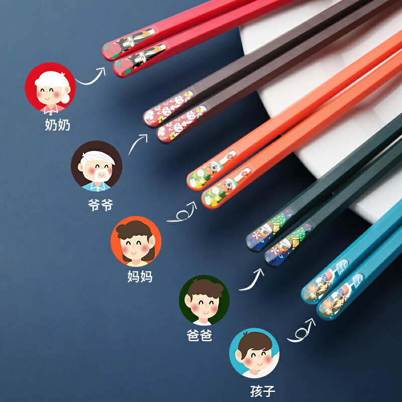 合金筷子日式防滑不易發霉一人一色一筷家用卡通可愛套裝家庭餐具