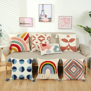 清新彩色簇絨繡抱枕套愛沙發靠枕客廳裝飾抱枕
