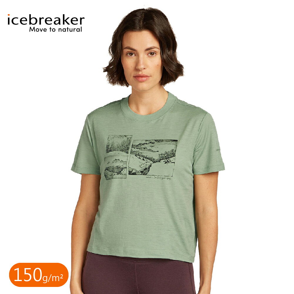 【Icebreaker 女 Tech Lite圓領短袖上衣(短版)(攀登之路)150《薄荷綠》】0A57CD/排汗衣/短T