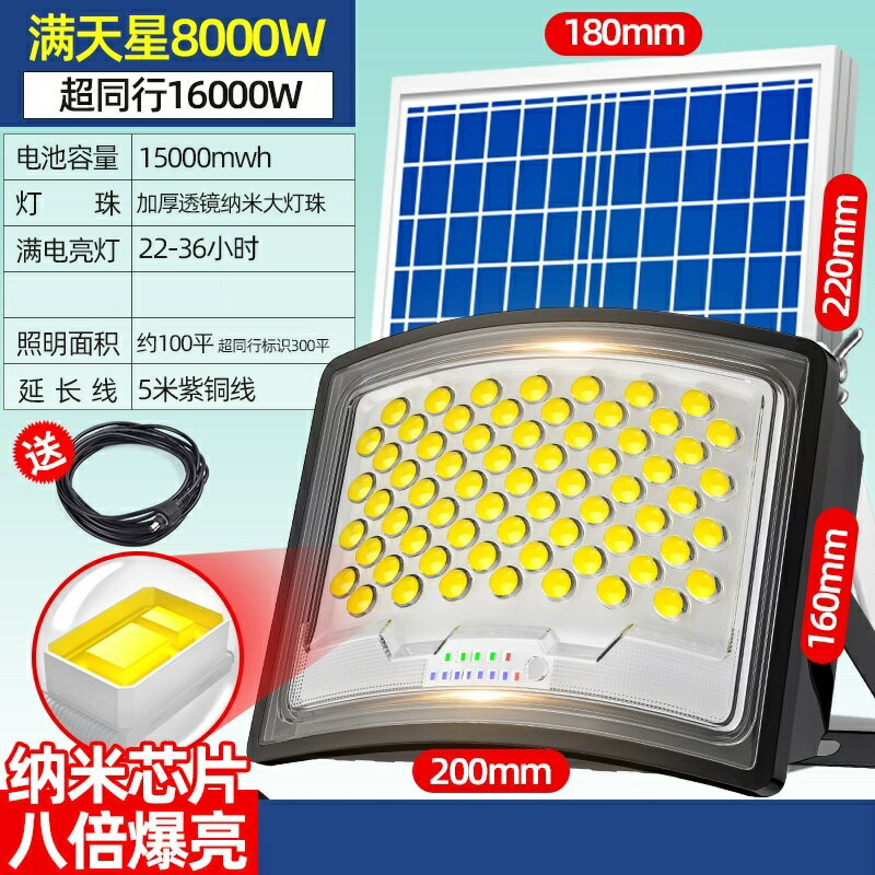 太陽能庭院燈 花園燈 新款超亮廣角曲面太陽能戶外庭院燈家用防水一拖二投光燈照明