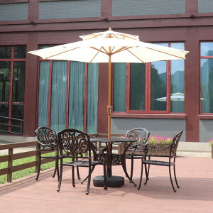 戶外遮陽傘庭院花園雙頂搖手傘露臺擺攤大號雙層木紋色直桿遮陽傘