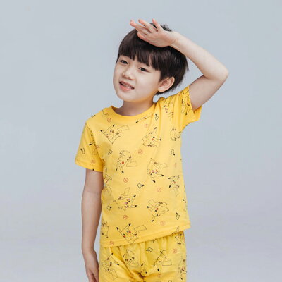 【ONEDER 旺達棉品】寶可夢 皮卡丘純棉短袖套裝 皮卡丘睡衣 兒童居家服 薄長袖睡衣 PK-NF001