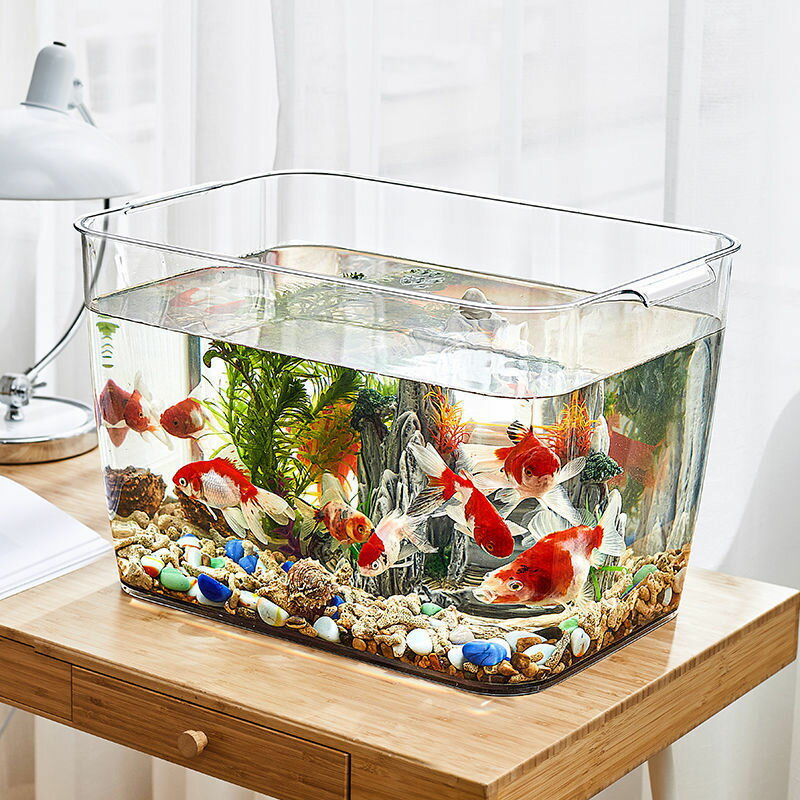 透明仿玻璃魚缸小型金魚缸家用造景小魚缸客廳辦公桌迷妳烏龜缸