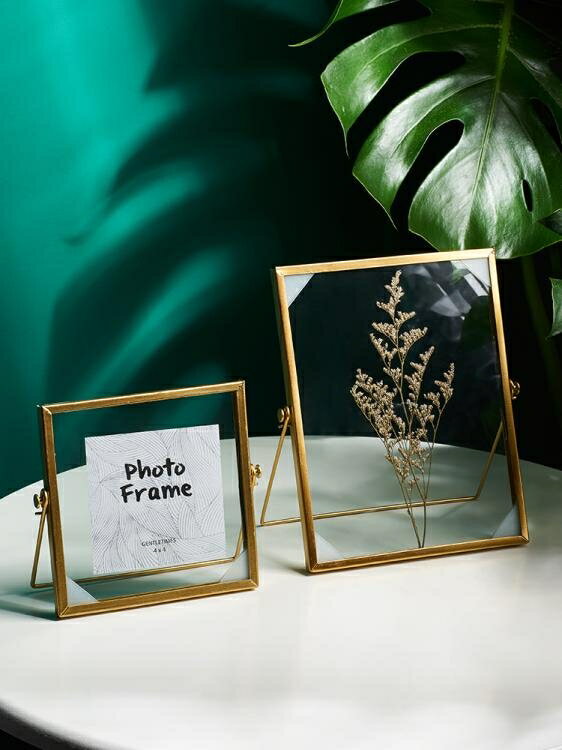相框 北歐金屬相框擺臺6寸7寸創意植物標本畫框簡約玻璃簽名照片框擺件