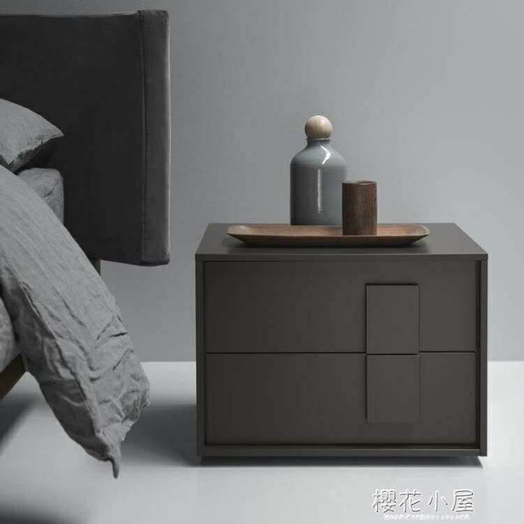 新款創意北歐床頭櫃時尚儲物櫃小戶型臥室黑白灰色烤漆床邊櫃
