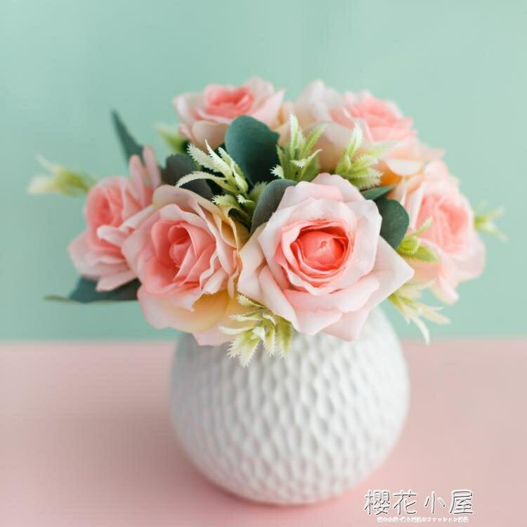 仿真花擺件室內客廳假花束玫瑰擺件餐桌茶幾裝飾塑料干花盆栽植物