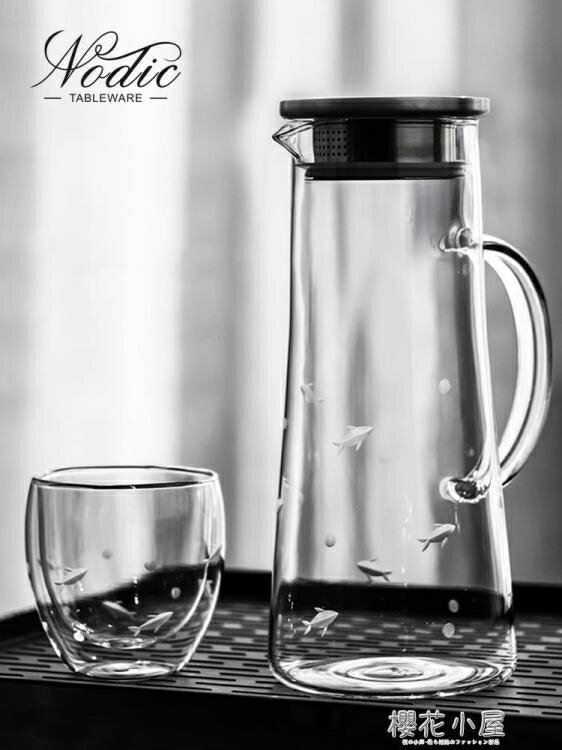 NODIC手工刻花冷水壺玻璃耐高溫 涼白開水壺家用大容量涼水杯水瓶