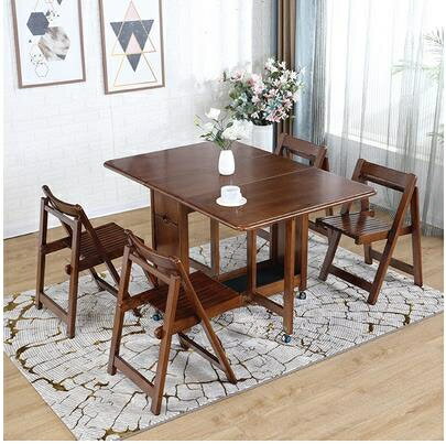摺疊餐桌 北歐實木餐桌家用小戶型可伸縮折疊長方形現代簡約吃飯桌椅子組合