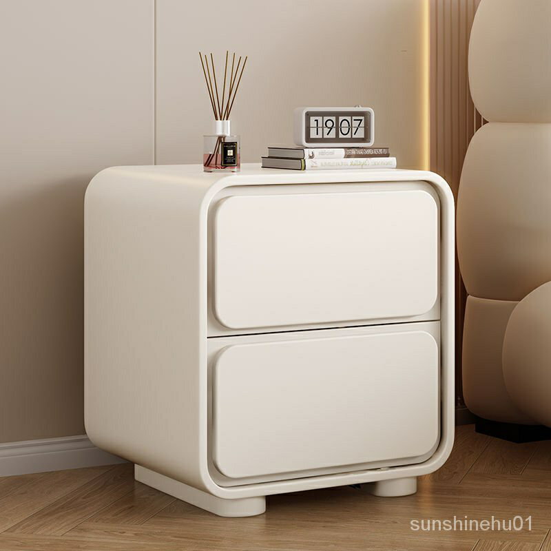 奶油風床頭櫃皮質簡約現代小型臥室實木床邊櫃極簡易免安裝收納櫃