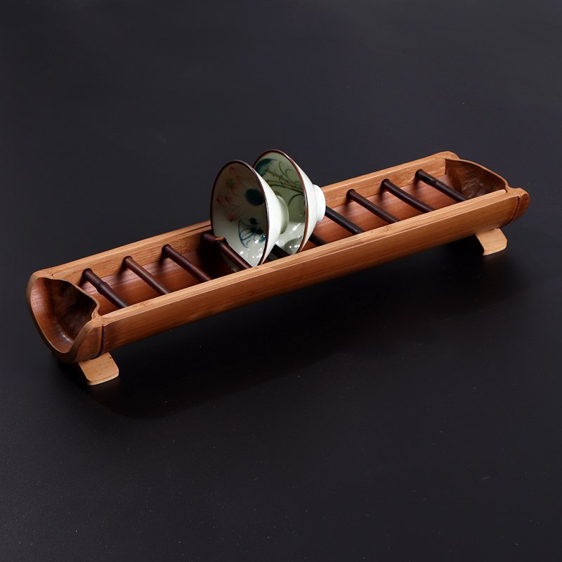 輕奢仿古竹製茶蓄水功夫架晾收納茶具置物車載瀝水架茶杯配件茶道