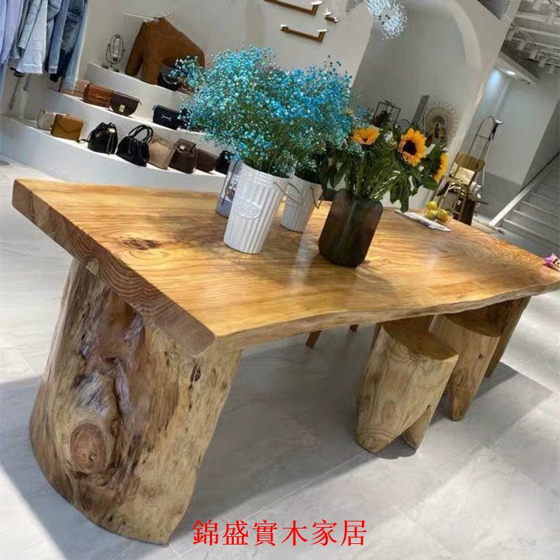 免運 開立發票 電腦桌 辦公桌 書桌 學習桌 原木服裝店展示桌女裝中島流水臺長條實木大板臺茶桌小長方形網紅