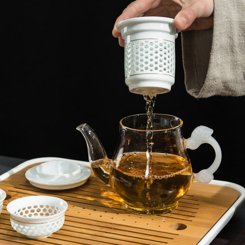 玻璃茶壺加厚耐熱泡茶具陶瓷過濾內膽花紅茶壺玲瓏杯功夫沖茶器