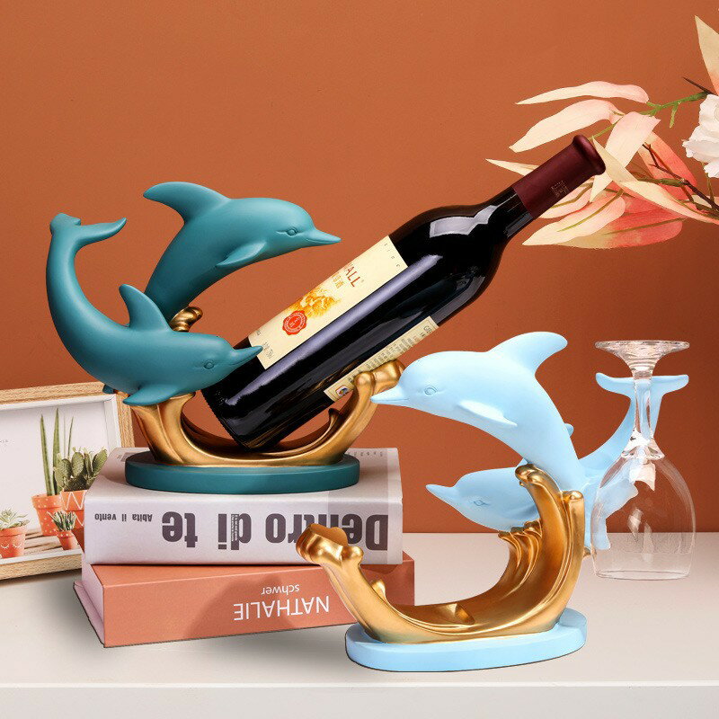 海豚紅酒架擺件創意歐式客廳酒櫃家居裝飾品喬遷禮品樹脂工藝品