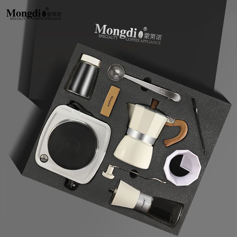 【30天熱銷1001件】Mongdio摩卡壺套裝禮盒家用煮咖啡壺手磨咖啡機手沖咖啡套裝禮物-貼心優衣家居