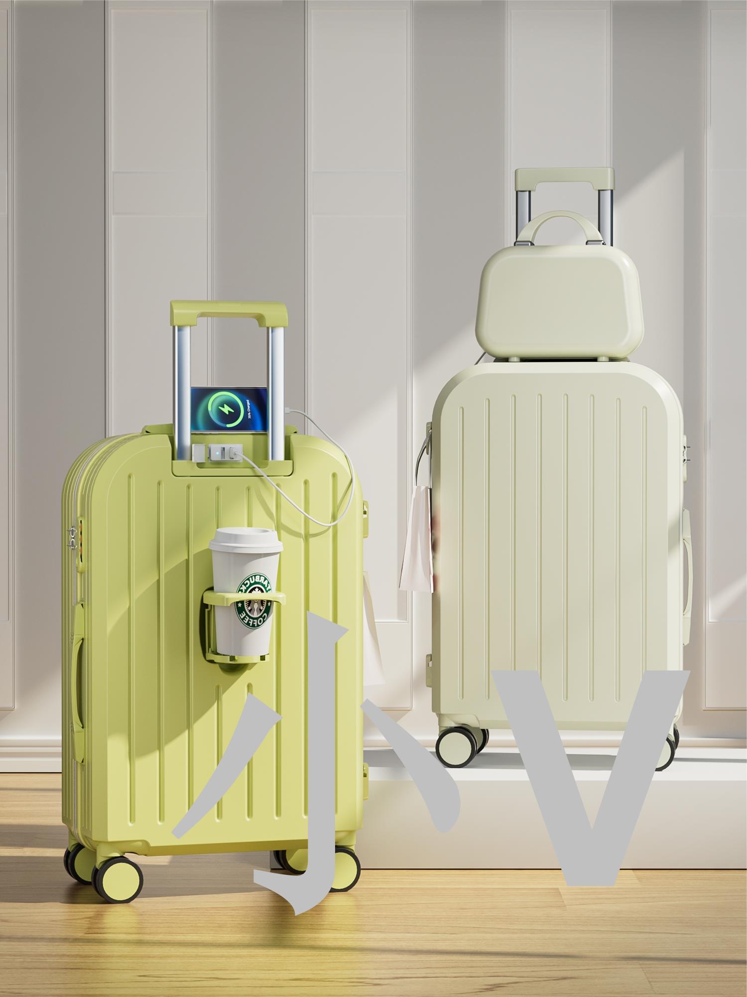 小V 行李箱女2023新款20寸登機箱小型輕便密碼箱24男耐用旅行箱拉桿箱