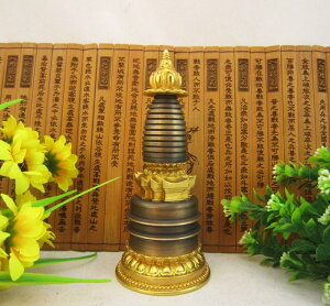 藏傳佛教用品 佛塔 舍利塔 6寸純銅噶當塔嘎當塔 高14cm