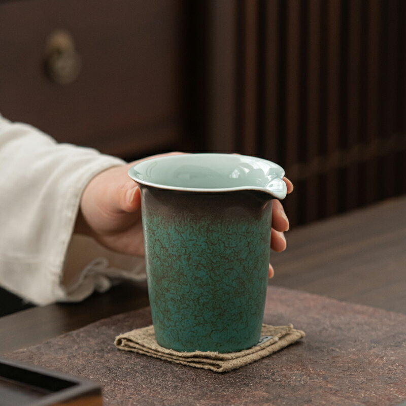窯變孔雀綠公道杯陶瓷手工公杯單個分茶器茶海茶具零配件公道茶杯