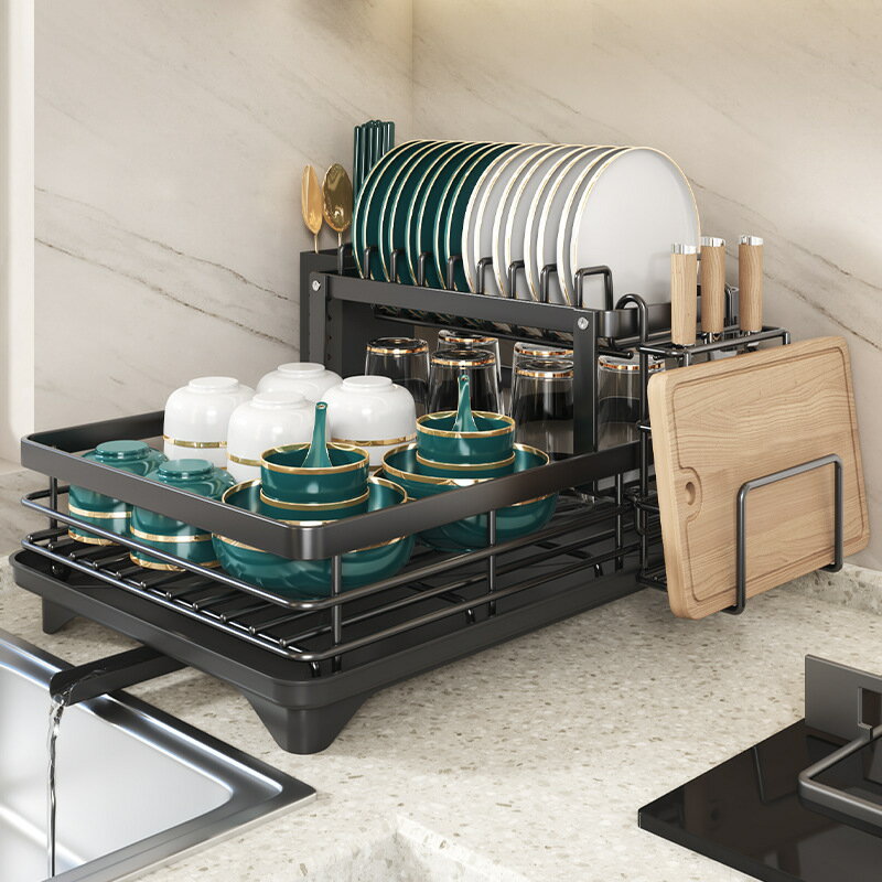 【台灣現貨】家用廚房碗碟瀝水架 台面多功能自動卸水置物架 放碗盤筷菜板收納架