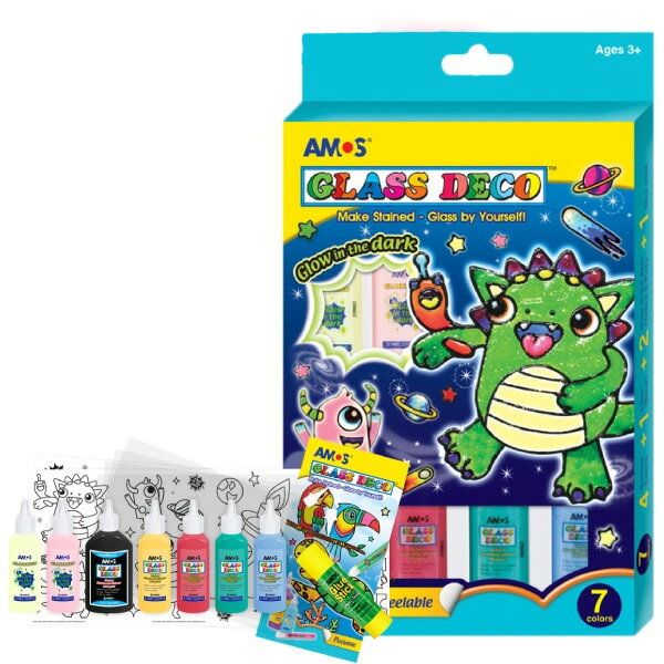 AMOS 阿摩斯 韓國原裝 7色 夜光 22ML 玻璃彩繪膠 / 組 GD22P7R