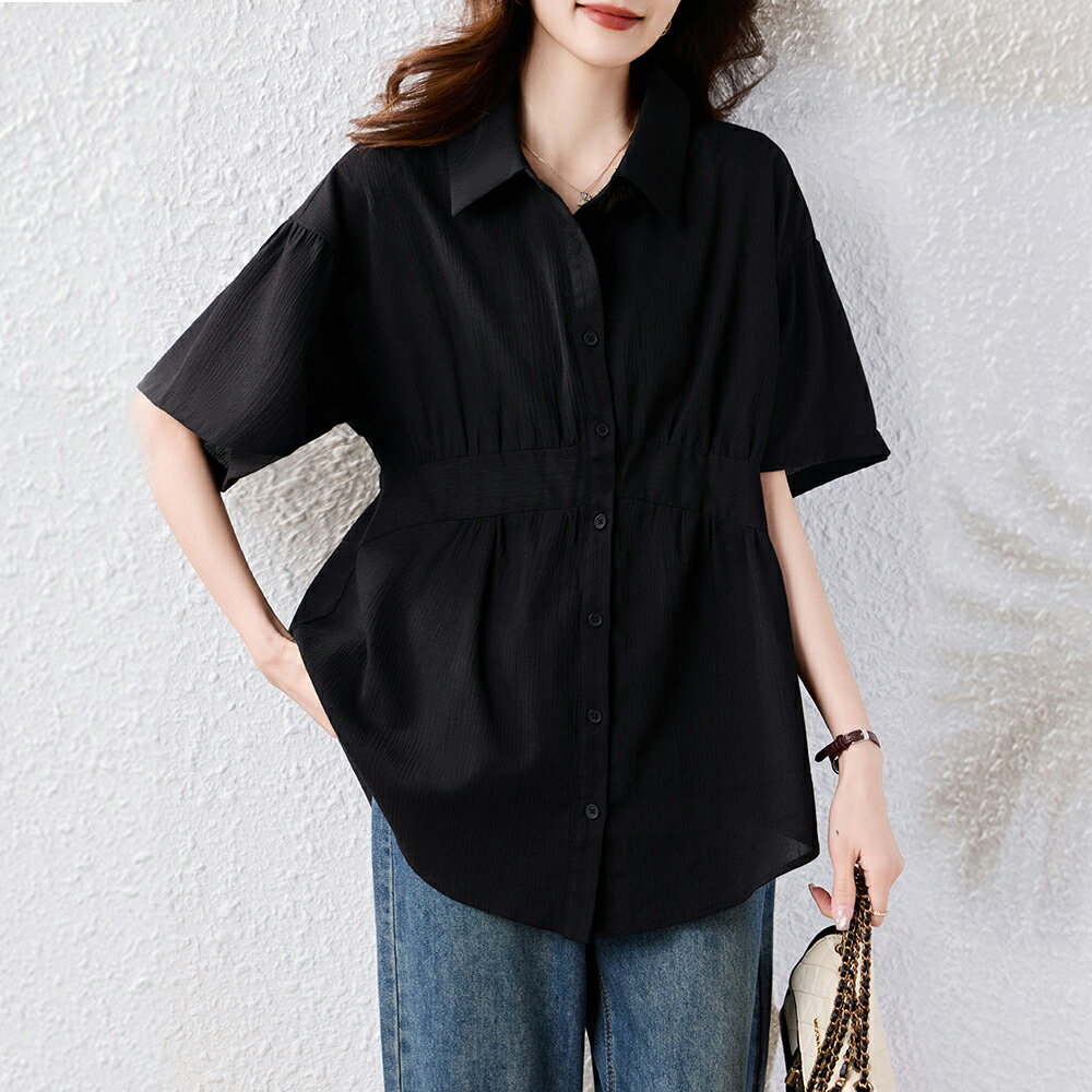 ＊ORead＊短袖襯衫上衣(黑色M~5XL)【限定加碼✿全館滿額再折】