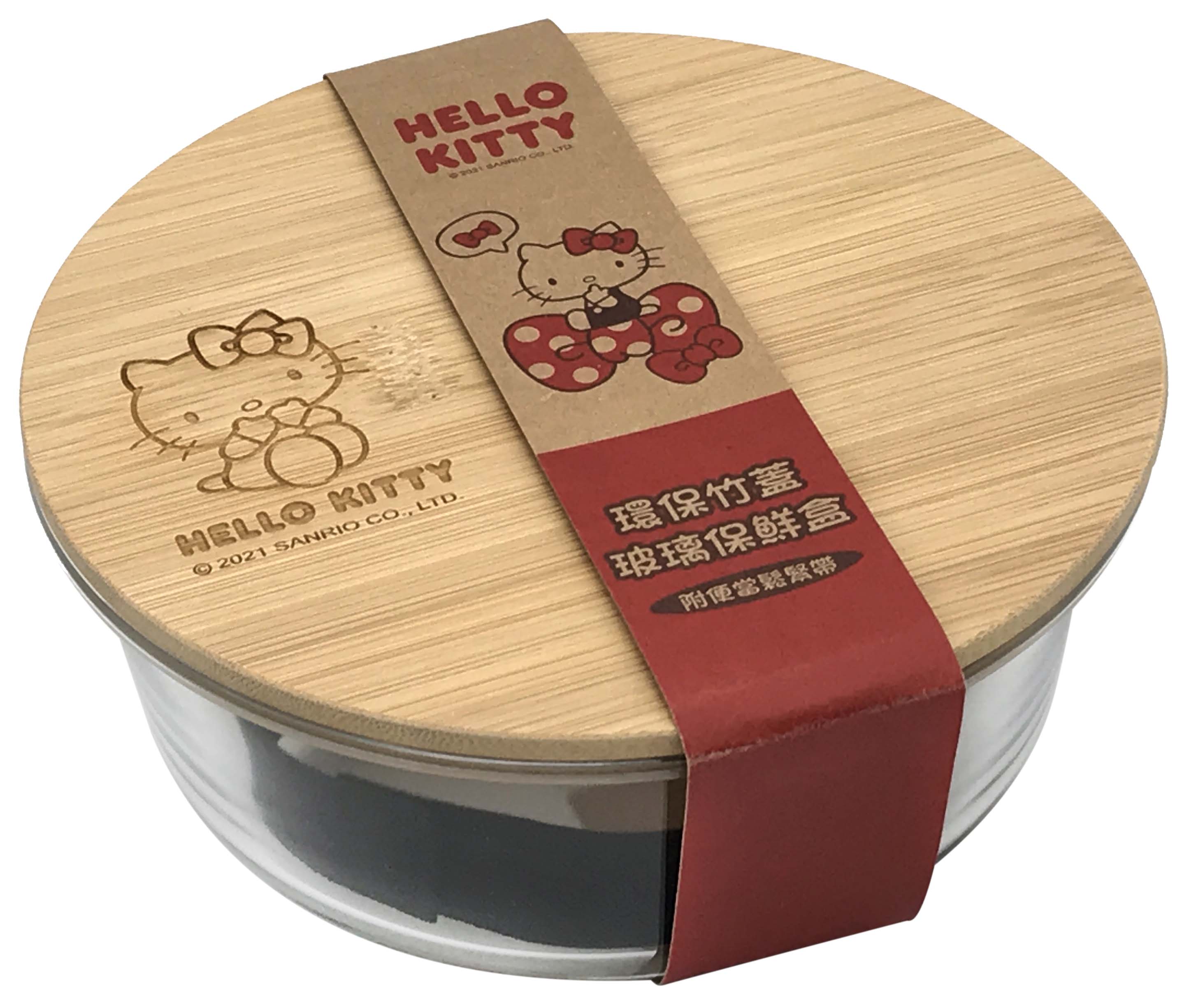 Hello Kitty竹蓋圓型玻璃保鮮盒950ml