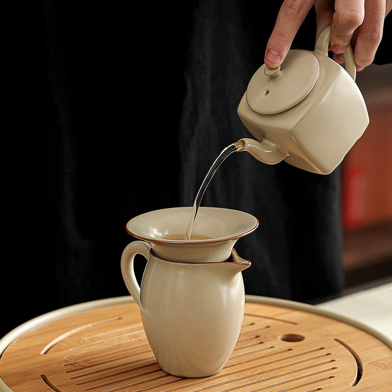 【喜挖】米黃汝窯茶具套裝陶瓷家用簡約客廳四方茶壺功夫輕奢現代小套禮盒