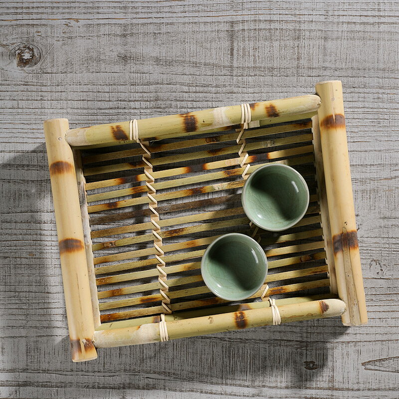Kens竹制茶杯墊復古茶托竹編點心盤方形中式茶壺隔熱墊茶藝擺件