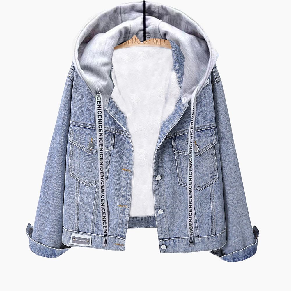 加絨牛仔外套女冬裝外穿洋氣棉服加絨加厚今年流行保暖新款上衣女--享樂