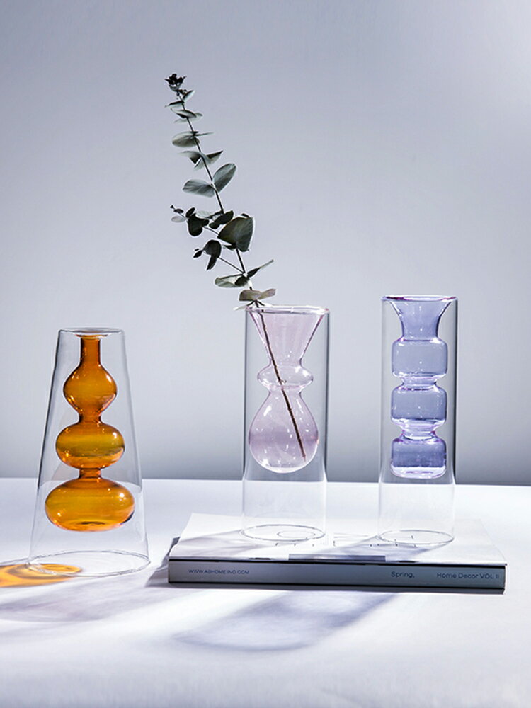 北歐花瓶擺件客廳插花玻璃透明創意簡約干花裝飾桌面客廳家居擺件