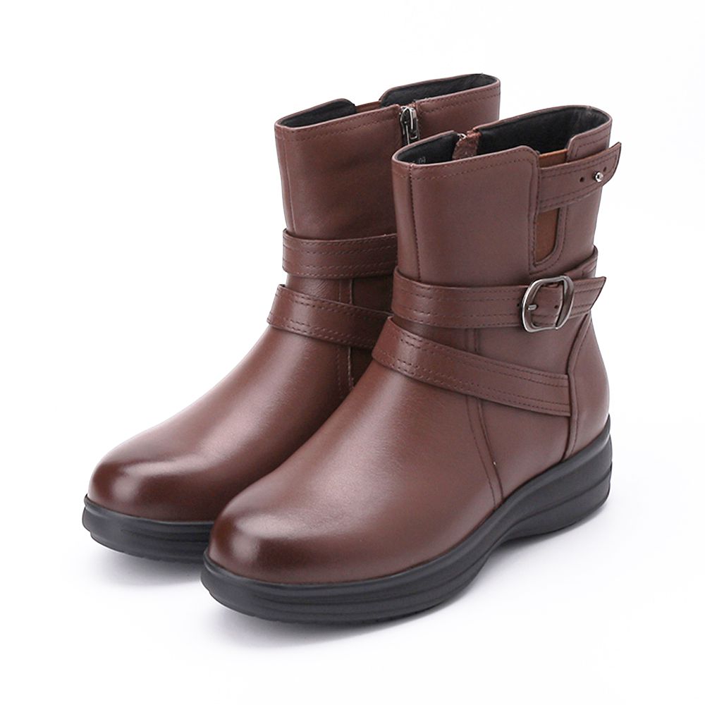 LUZZI 側釦半筒靴 咖 女鞋