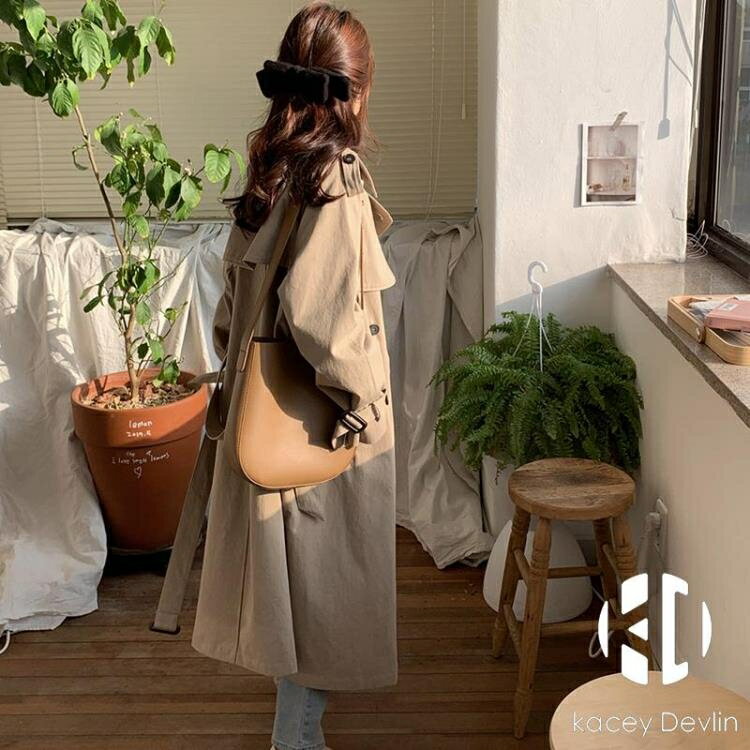 中長款黑色風衣外套流行春秋大碼寬鬆【聚物優品】