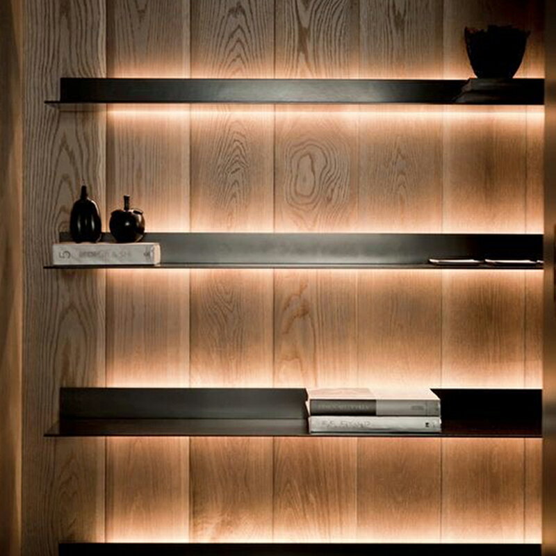 現代發光墻上置物架書架壁掛架鐵藝隔板一字層板展架收納輕奢簡約