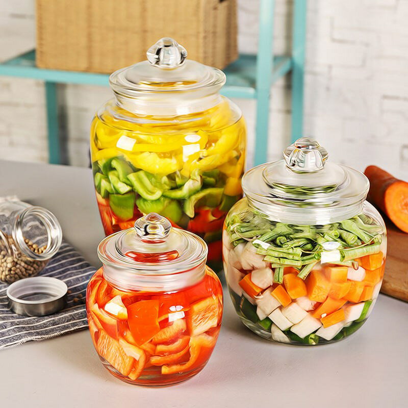 泡菜壇子玻璃瓶密封罐子空瓶帶蓋家用大號透明食品罐四川腌菜壇子