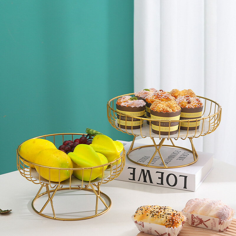 北歐ins輕奢金色鐵藝水果盤 創意客廳桌面零食收納盤子蛋糕甜點盤